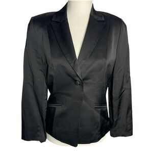 Vintage Tahari Wool Blend Blazer Jacket S Black Lined Rhinestone Button Notch